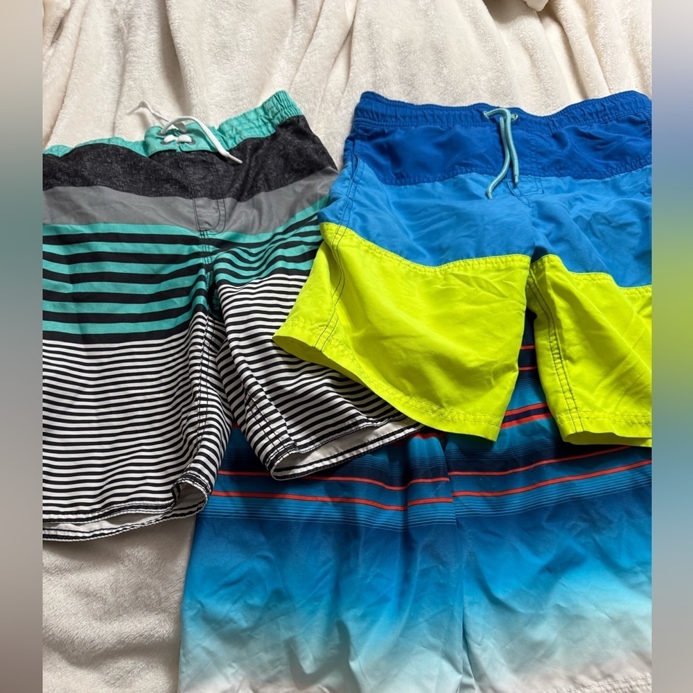 Swim Trunks Boys Sz L/XL 12/14 Colorful Striped Swim Shorts Lot of 3